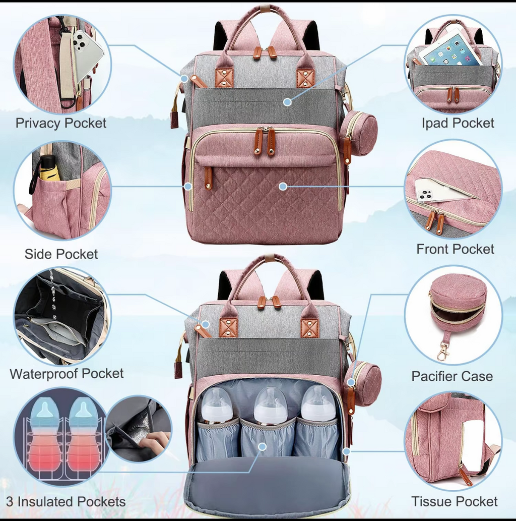 Sac à Langer Grande Capacité Multifonctionnel - 6 Compartiments avec Poche Isotherme