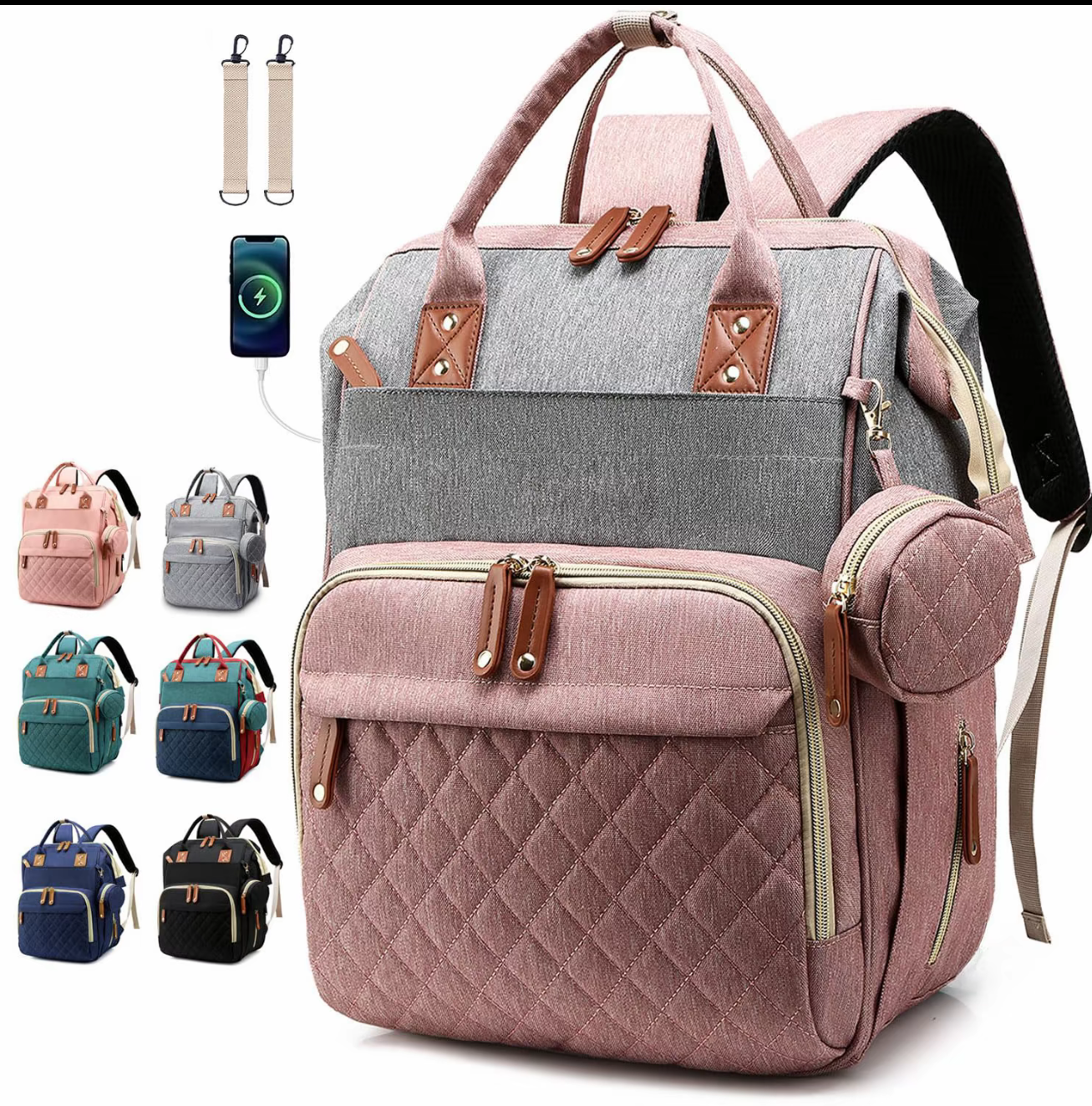 Sac à Langer Grande Capacité Multifonctionnel - 6 Compartiments avec Poche Isotherme