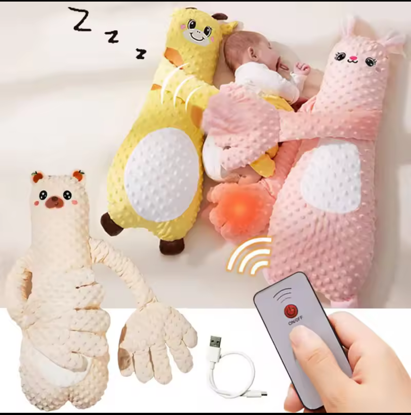 Peluche Apaisante avec Tapotements Automatiques - Aide au Sommeil Bébé